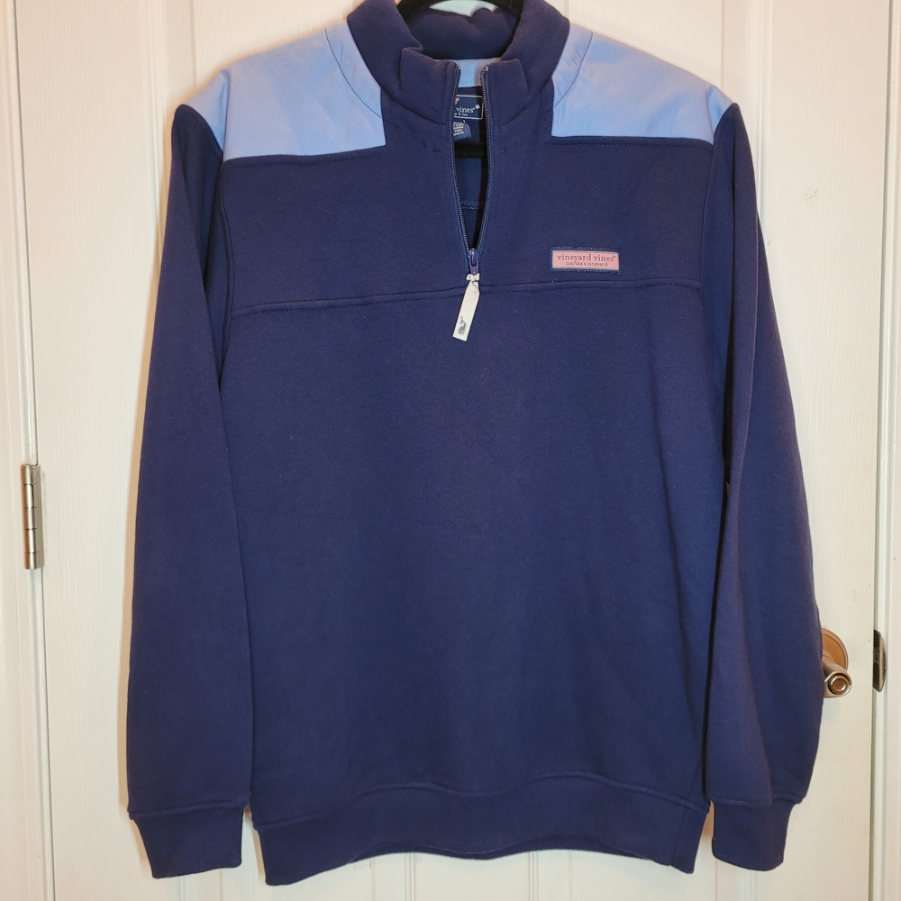 Vineyard Vines Men's 1/4 Zip-Up Sweater in Navy and Light Blue Sz Small